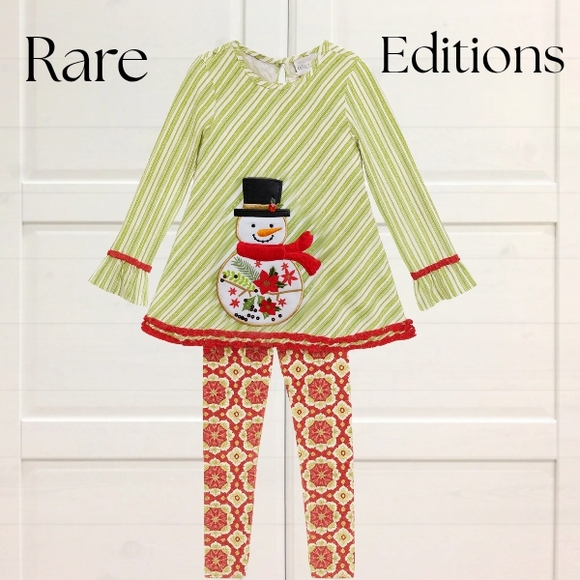 Rare Editions Striped Green and Red Snowman Set Size 10 Winter Christmas Legging - Picture 1 of 7